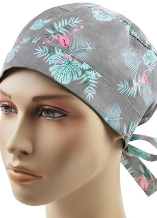 Медична шапочка шапка жіноча бавовняна багаторазова принт фламінго4 фото