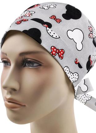Медична шапочка шапка жіноча тканинна бавовняна багаторазова принт мікі маус4 фото