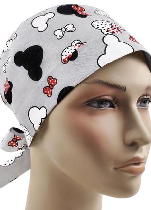 Медична шапочка шапка жіноча тканинна бавовняна багаторазова принт мікі маус3 фото