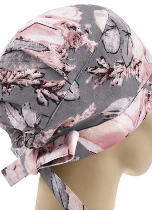 Медицинская шапочка шапка женская тканевая хлопковая многоразовая принт шиповник цветы6 фото