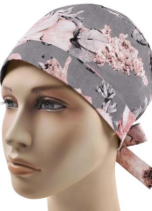 Медицинская шапочка шапка женская тканевая хлопковая многоразовая принт шиповник цветы4 фото