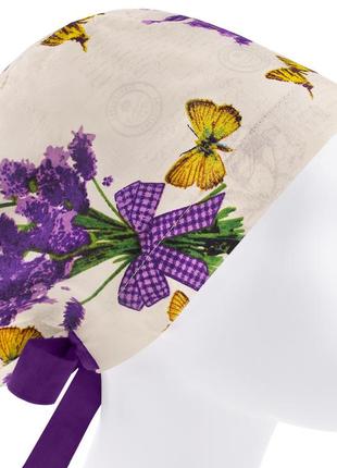 Медицинская шапочка шапка женская тканевая хлопковая многоразовая принт бабочки цветы