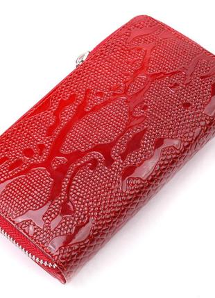 Яркое женское портмоне из лакированной фактурной кожи karya 21428 красный2 фото