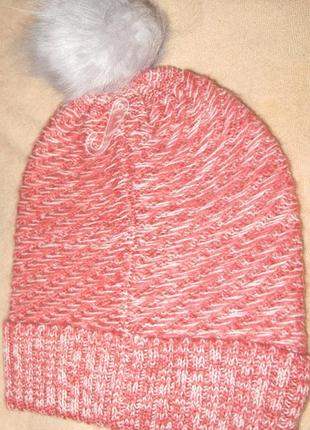 Рожева тепла шапочка помпон нова бірки5 фото