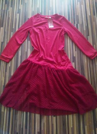 Червоне міді-сукня з фатиновой спідницею від malyk3 фото