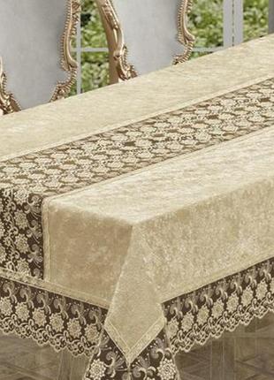 Скатертина велюр maison royale 160x400 buket cappucino