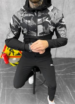 Классный мужской спортивный костюм puma rave grey camo серый с чёрным3 фото