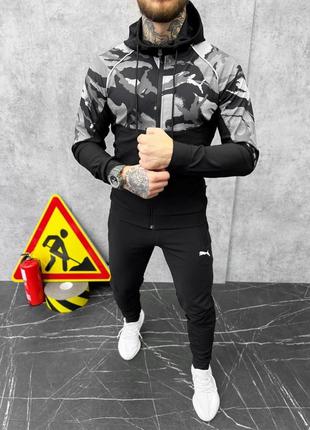 Классный мужской спортивный костюм puma rave grey camo серый с чёрным1 фото