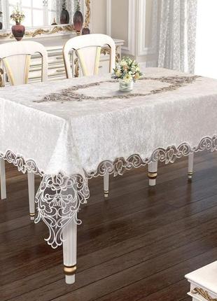 Скатерть велюр acme tekstil 160x300 rose krem pvs