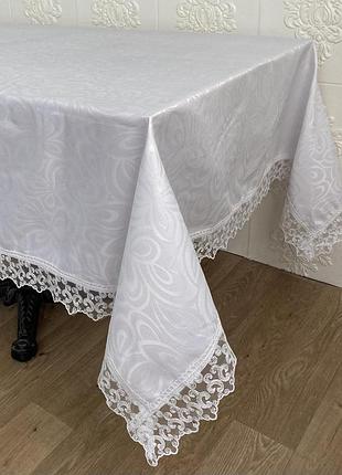 Скатерть masali полиэстер с кружевом 160х400 model 514 white