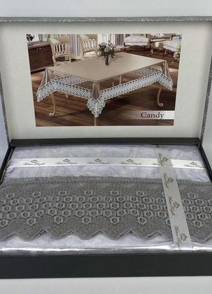 Силиконовая скатерть с кружевом maison royale 160х220 candy silver