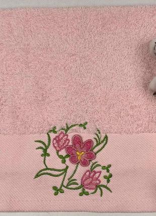 Махровое полотенце ma me 30х50 flowers 3 розовое