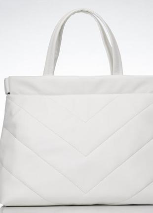 Женская большая sambag shopper - строченая белая9 фото