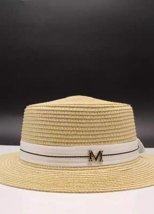 Шляпа солнцезащитная летняя женская канотье бежевая4 фото