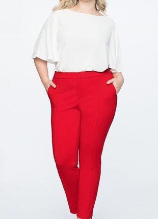 Красные брюки с карманами штаны классика костюмные прямые широкие батал большого размера1 фото