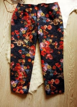 Цветные капри штаны брюки в цветочный принт высокая талия посадка батал большой размер кроп1 фото