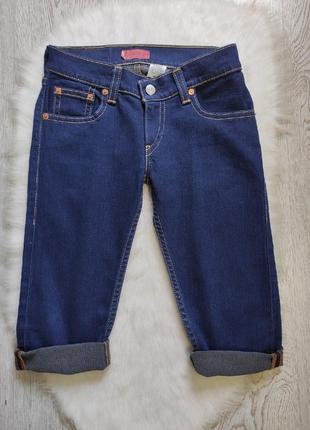 Сині щільні джинсові довгі шорти бриджі стрейч levis лівайс із закотами3 фото