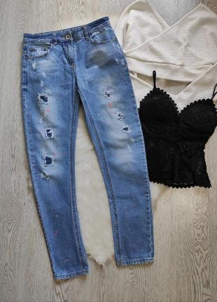Блакитні щільні джинси прямі бойфренди моми з дірками фарбою скіні 152 см