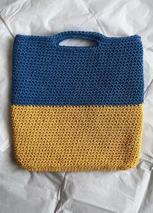 Желто-голубая сумка шоппер ручной работы