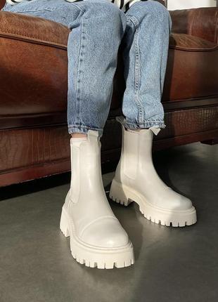 Черевики демі шкіряні на платформі бежеві чорні