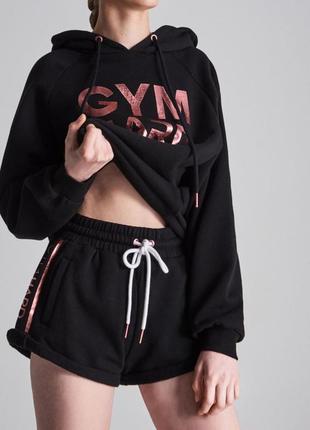 Шорти спорт чорні з принтом рожевий металік