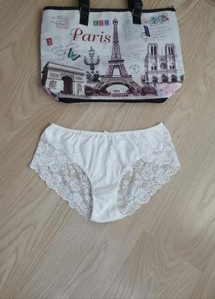 Білі кружевні хлопкові трусики 3x l-4xl