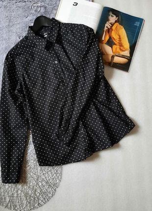 Базовая черная хлопковая блуза рубашка в горошек