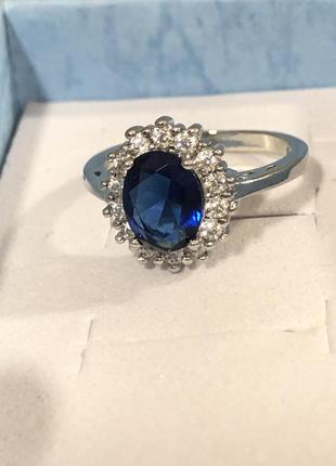 Кольцо серебро с классическим синим лабораторным сапфиром шри ланка2 фото