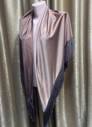 Платок шаль с бахромой бежево-коричневый градиент италия2 фото