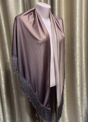 Платок шаль с бахромой бежево-коричневый градиент италия4 фото