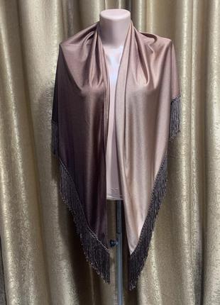 Платок шаль с бахромой бежево-коричневый градиент италия1 фото