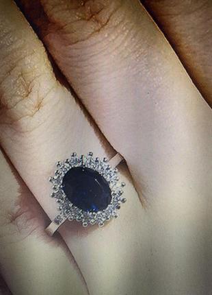 Кольцо серебро с классическим синим лабораторным сапфиром шри ланка5 фото