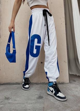 Штаны спортивные женские весенние со вставками с принтом чёрные серые синие белые широкие свободные оверсайз брюки  джоггеры карго парашуты7 фото