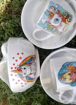 Детский набор посуды миньоны, щенячий патруль, лол, тачки, единороги, мультяшні...