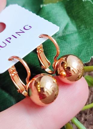 Сережки xuping довжина 1.8см кульки-10мм медичне золото позолота 18к с994