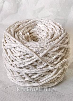 Шнур хлопковый цвет бежевый 4 мм для вязания ковров,корзин,декора4 фото