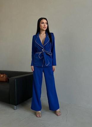 Костюм брючный чёрный синий бежевый белый с пиджаком с широкими брюками штаны брюки палаццо пиджак жакет блейзео туника кимоно