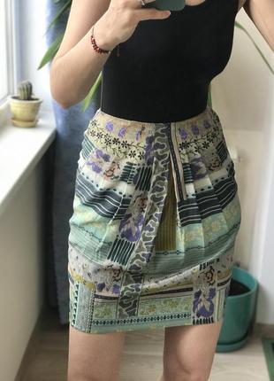 Шелковая мини юбка etro шелк в складку с защипом
