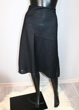 Базовая черная льняная миди юбка качественная с пайетками4 фото