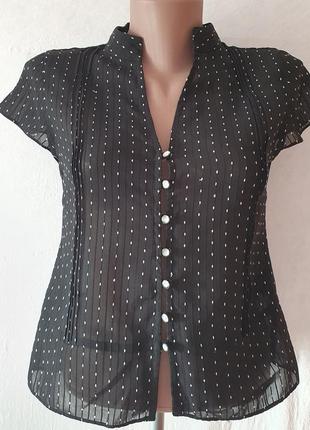Блуза прозрачная черная у точки на лето блузка на короткий рукав осветляется