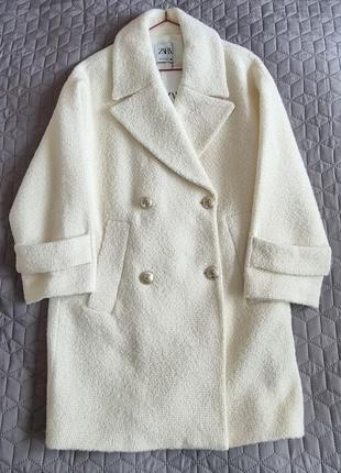 Белое пальто zara с шерстью