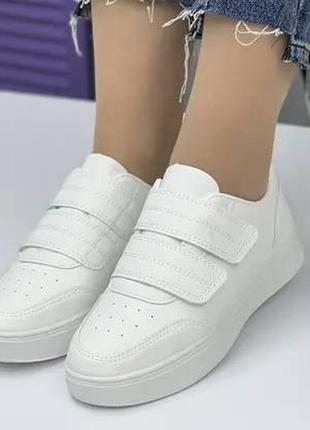 Кросівки жіночі білі на липучку (нс-174б)1 фото