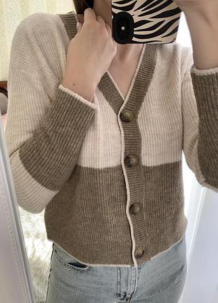 Кофта кардиган двухцветный трикотажный