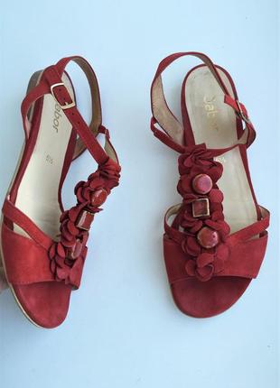 Шкіряні червоні босоніжки gabor 38-38,5 р. замшеві сандалі