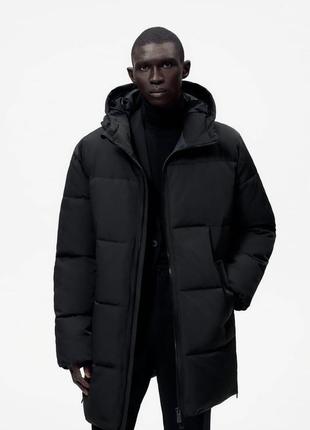 Zara теплая куртка, длинная, черная, оригинал