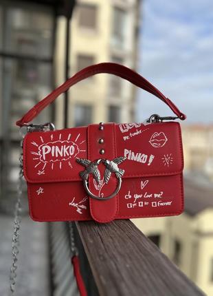 Маленька сумка на ланцюжку pinko пташки модна жіноча міні сумочка клатч з пташками.  червонца