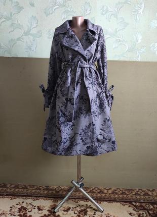 Пальто серое с ромашками ручной работы миди из кашемира, размер один2 фото