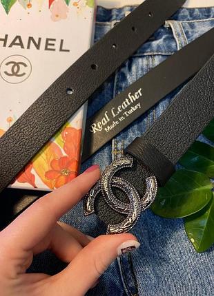 Женский ремень 3см турция из кожи, ремень 3см с коробкой, ремень кожаный черный пояс туречня кожа, ремень в стиле chanel шаннель