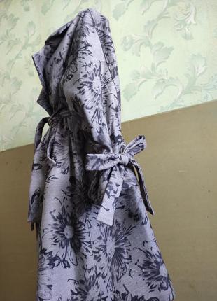 Пальто серое с ромашками ручной работы миди из кашемира, размер один8 фото