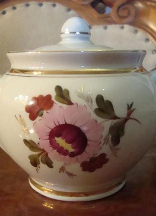 Старинная сахарница ручная роспись фарфор ссср довбыш 1950 годов №1087